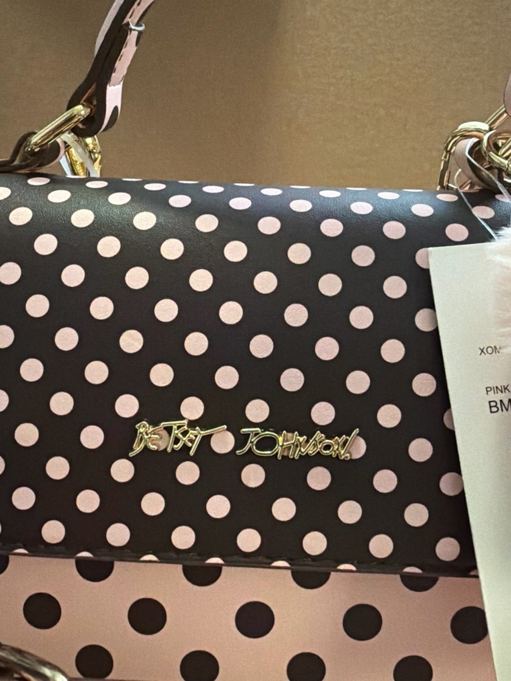 Betsey Johnson Black and Pink Polka Dot Shoulder Bag